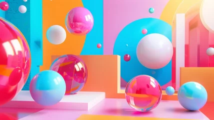 Foto op Plexiglas Isolated floating objects in a vibrant and abstract Memphis style design  AI generated illustration © ArtStage