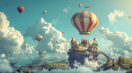 Obraz premium Isolated flying objects in a whimsical landscape AI generated illustration