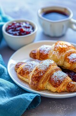 Croissant and Coffee on Plate