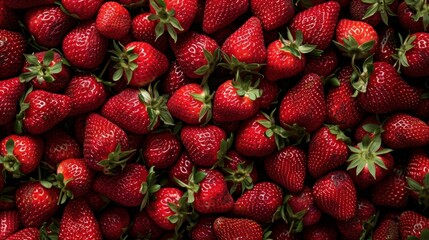 A frame filled with fresh strawberries from an overhead view, emphasizing the fruit's natural beauty and freshness.

