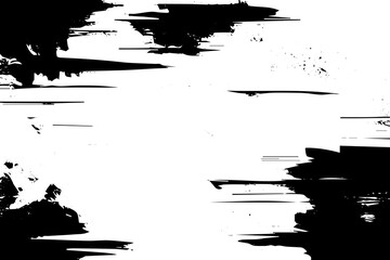 Grunge black and white texture of black brush strokes on white paper or background 