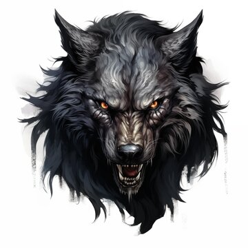  Illustration of a Fenris Wolf's Head on a White Background