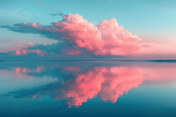 Beautiful peaceful sky with cloud highlighted in pink, generative ai