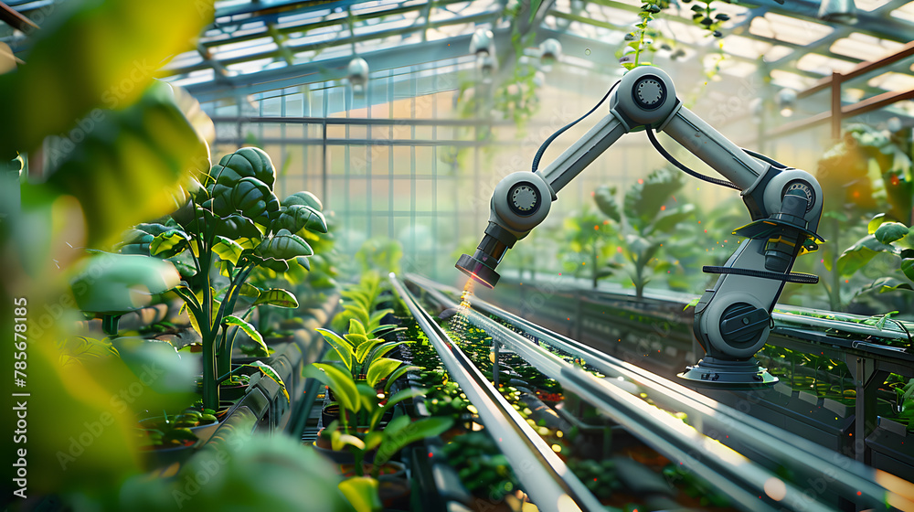 Canvas Prints robotic arm working within a sustainable greenhouse