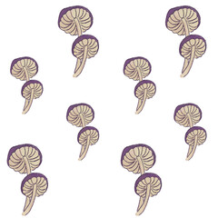 Seamless floral forest transparent pattern with mushrooms. Children's stylized pencil illustration for textile and paper design.