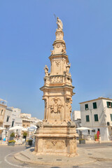 Ostuni square with Saint Orontius' column, Italy