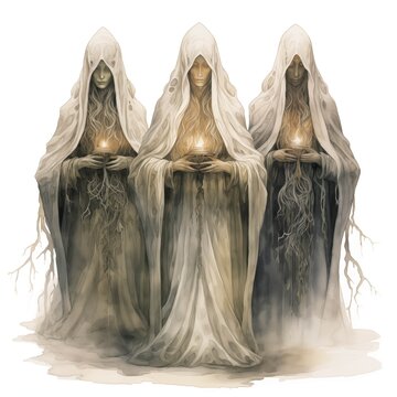 Illustration of the Norns on a White Background