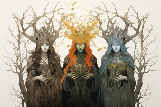 Illustration of the Norns on a White Background
