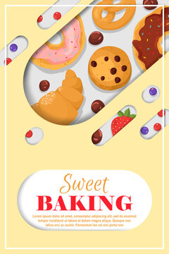 Sweet baking advertising poster template vector illustration