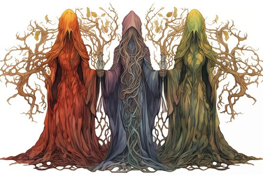 Illustration of the Norns on a White Background