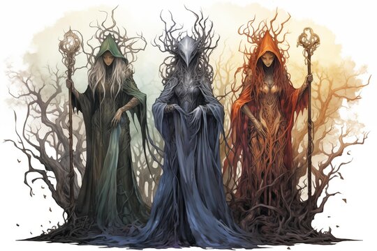 Illustration of the Norns on a White Background