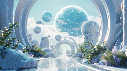 Mysterious 3d art featuring floating elements in a futuristic scene   AI generated illustration