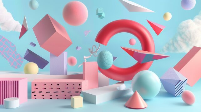 Playful 3d composition of memphis-style floating shapes   AI generated illustration
