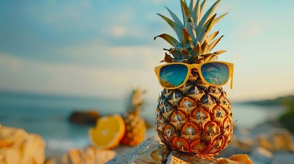 Playful pineapple with sunglasses   AI generated illustration