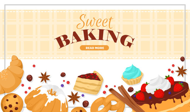 Sweet baking website banner design template vector illustration