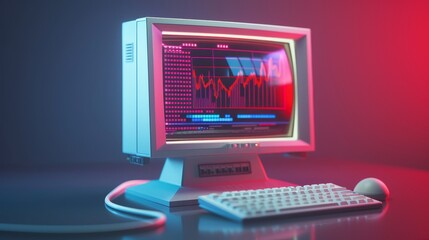 Retro 3d computer monitor displaying old-school graphics   AI generated illustration