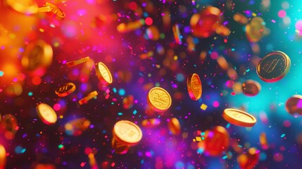 Retro style arcade tokens floating in a colorful void   AI generated illustration