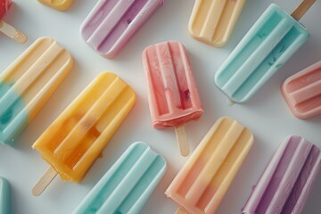 Popsicles on table, colorful natural summer ice cream