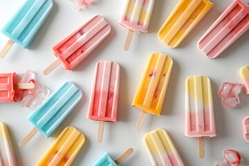 Popsicles on table, colorful natural summer ice cream