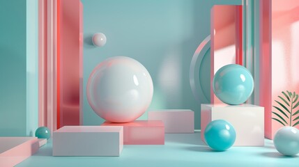 Surreal 3d render of isolated elements in a retro color palette   AI generated illustration