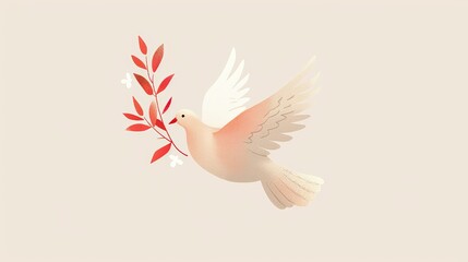 Obraz premium Peaceful Dove with Olive Branch - Softly Colored Illustration Generative AI