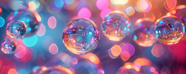 Vibrant and mesmerizing close-up of floating color-changing balls, reflecting the rooms energy