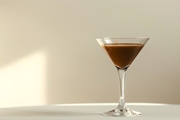 Chocolate martini cocktail on a white background. Trendy summer drink concept. Refreshing beverage. Design for banner, poster with copy space