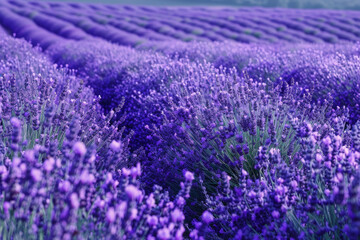 Fototapeta premium A field of purple flowers with a lot of purple flowers. The flowers are in full bloom and are very vibrant
