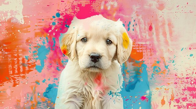 Golden Retriever puppy in a painting