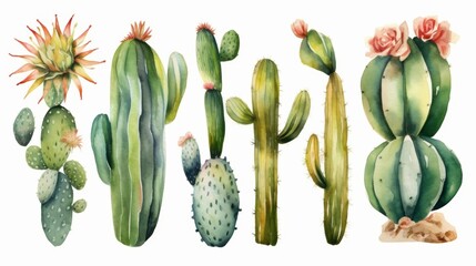 Vibrant Watercolor Cactus Illustration Generative AI