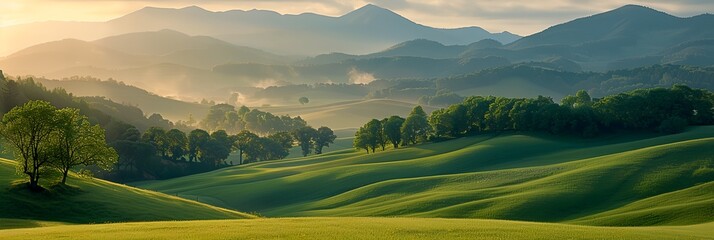 Green hills and beautiful blue sky, nature background