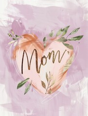 Artistic Mothers Day Graphic with Lavender Backdrop and Peach Heart Generative AI
