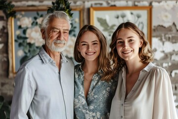 Elderly father and daughter bonding, panoramic people banner.