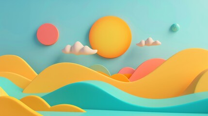 Vibrant and cheerful shapes floating above the horizon   AI generated illustration