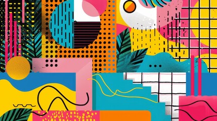 Vibrant colors and abstract shapes in a Memphis style composition   AI generated illustration