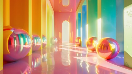 Vibrant colors populating a 3d rendered scene   AI generated illustration