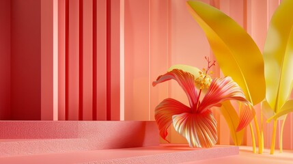 Vibrant shades of pink and yellow in a 3d composition  AI generated illustration