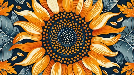 Mandala Sunflower Illustration: Folk Art Linocut Style Generative AI - obrazy, fototapety, plakaty