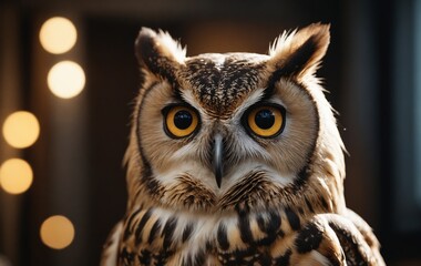 Mesmerizing Close-Up: Ornate Owl against Bokeh Lights