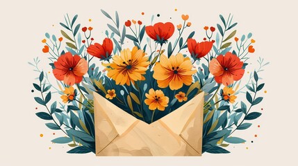Minimalist Wildflowers in Envelope Valentine's Day Illustration Generative AI