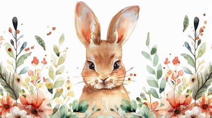 Watercolor Spring Bunny Wreath Illustration Generative AI