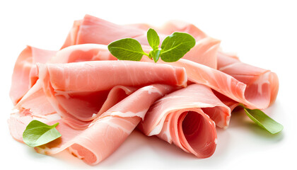 Delicious ham slices isolated on white background