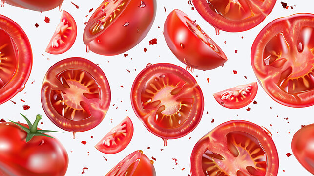 seamless tomatoes pattern illustration on white background, pop, hand painted style
