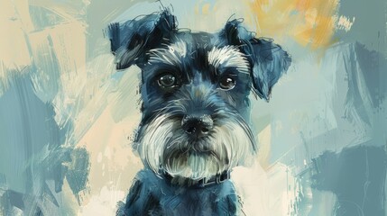 Loving Schnauzer Dog in Minimalist Watercolor Children's Illustration Generative AI