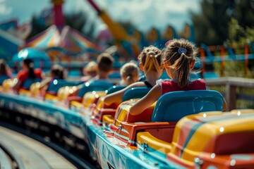 Children having fun on a roller coaster