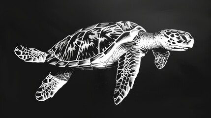 Fototapeta premium Linocut Art Depicting a Stylized Sea Turtle Scene Generative AI