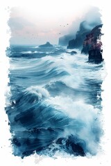 Watercolor Seascape of the North Sea Coast, Germany Generative AI - obrazy, fototapety, plakaty