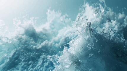 Captivating footage of water surface in super slow motion, set against a light blue background, highlighting fluid motion
