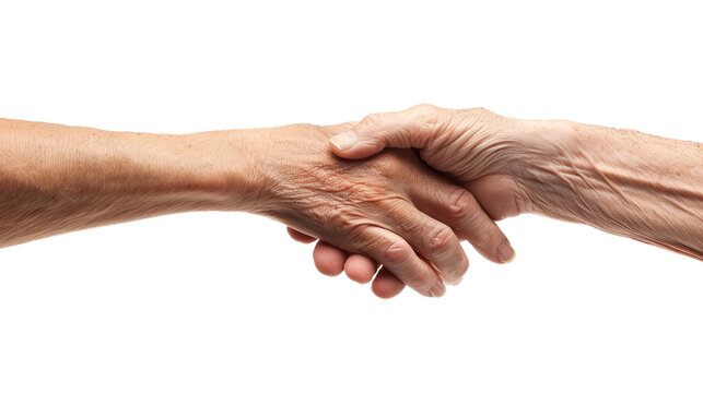 Aperto de mão entre um jovem e um ancião. Amizade e solidariedade. 