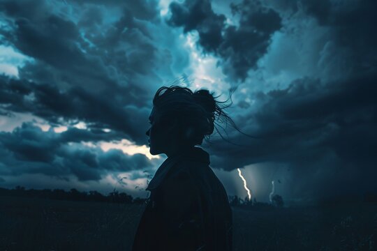 Intense photo person amidst lightning storm atmospheric dramatic emotion fear awe 02
